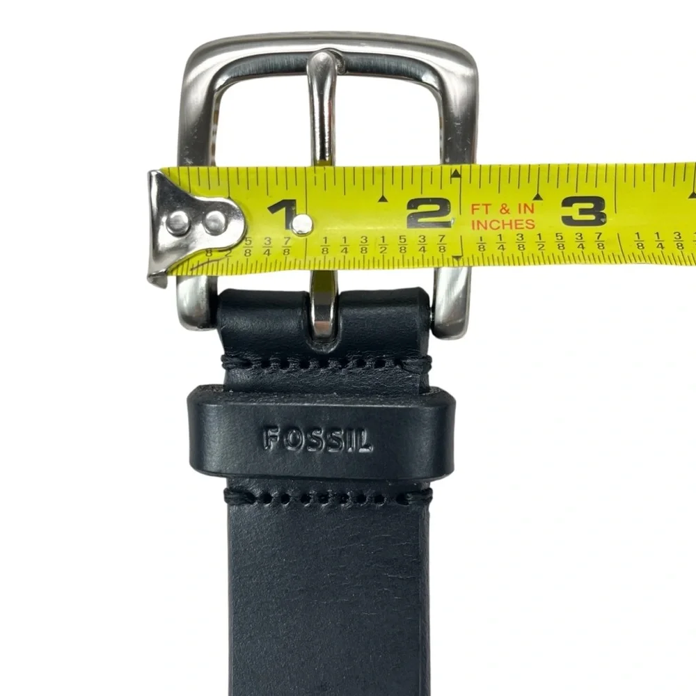 Fossil Men’s Leather Belt Black Size 42 Genuine Leather Silver Buckle‎